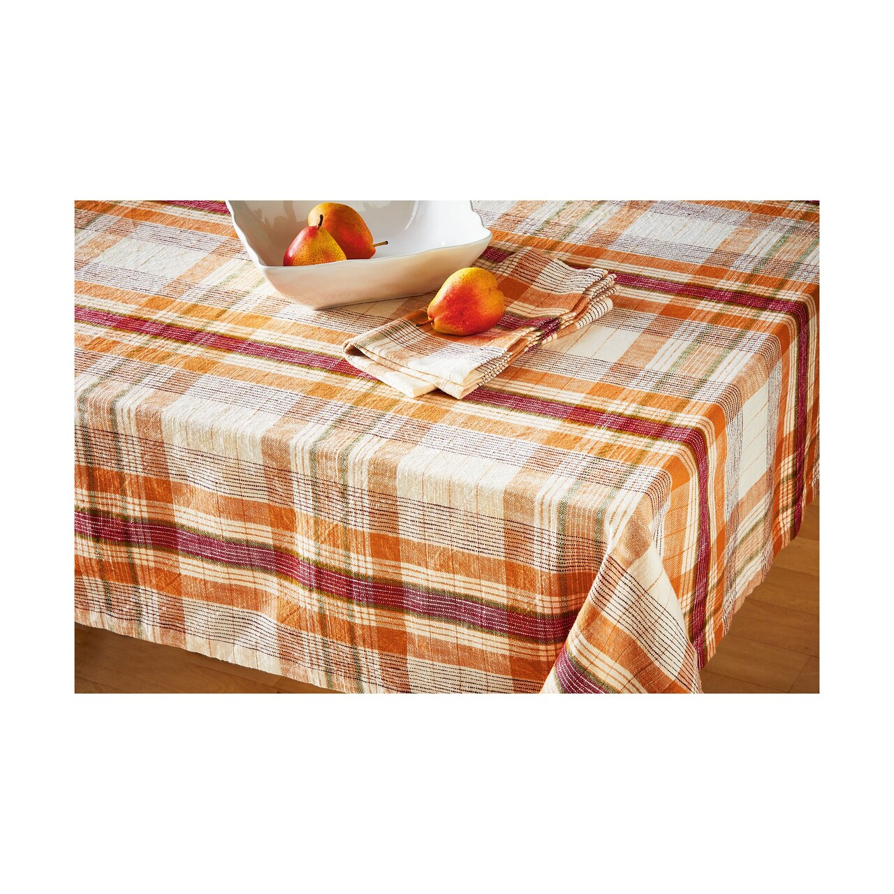 Eva Slub Weave Plaid Tablecloth for Fall Harvest Multicolor Cotton Machine Wash 125 in H x 84 in L x 60 in W